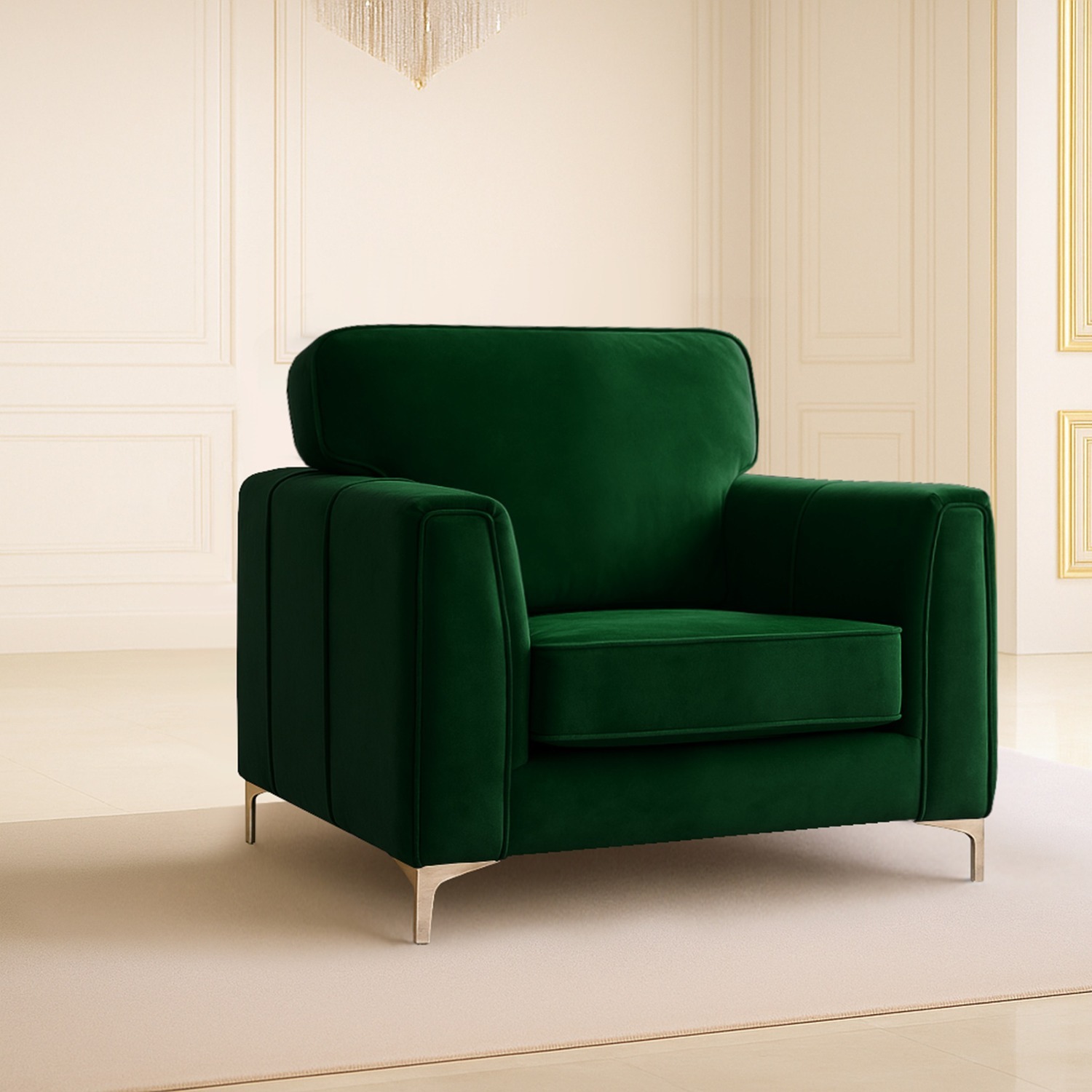 Regency Plush Velvet Sofa Chair - Emerald