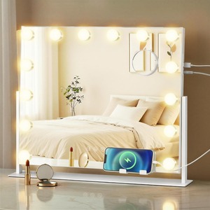 Vanity Makeup Mirror with Lights, Charging Ports, 14 LED Bulbs