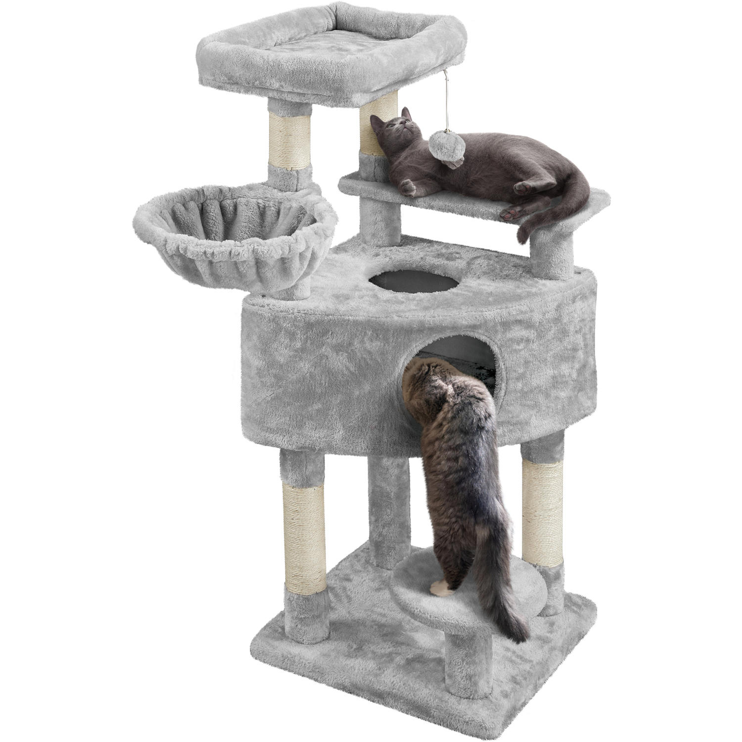 Cat Tree with Plush Condo Scratching Posts - Light Grey