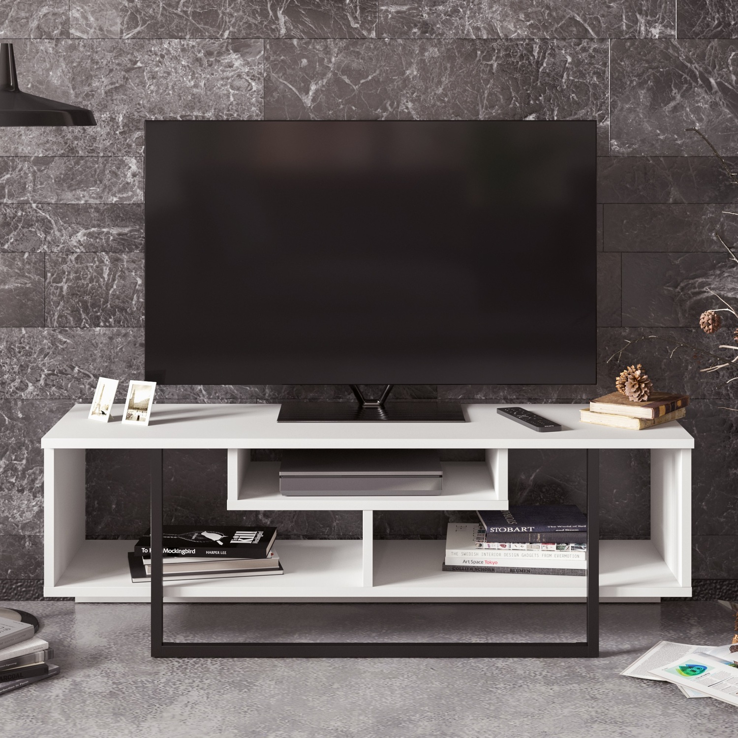 Asal TV Unit - White and Black / 35.2cm / 400.00cm / 47in