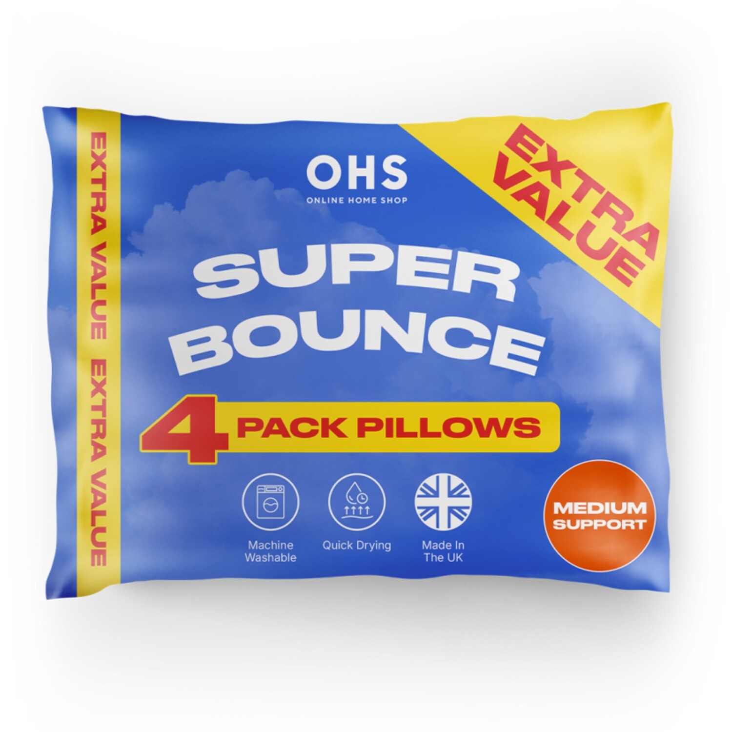 OHS 4 x Extra Value Super Bounce Pillows Medium Support in White