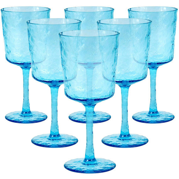 Set of 6 Acrylic Hammered Wine Glasses - Shatterproof and Reusable - Blue