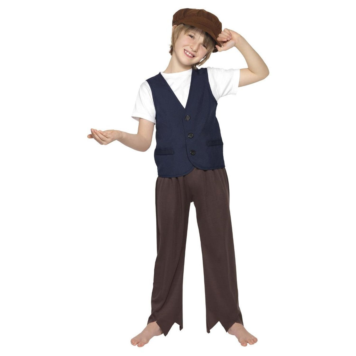 Smiffys Boys Poor Peasant Victorian Costume Set - Brown/Blue / 10+