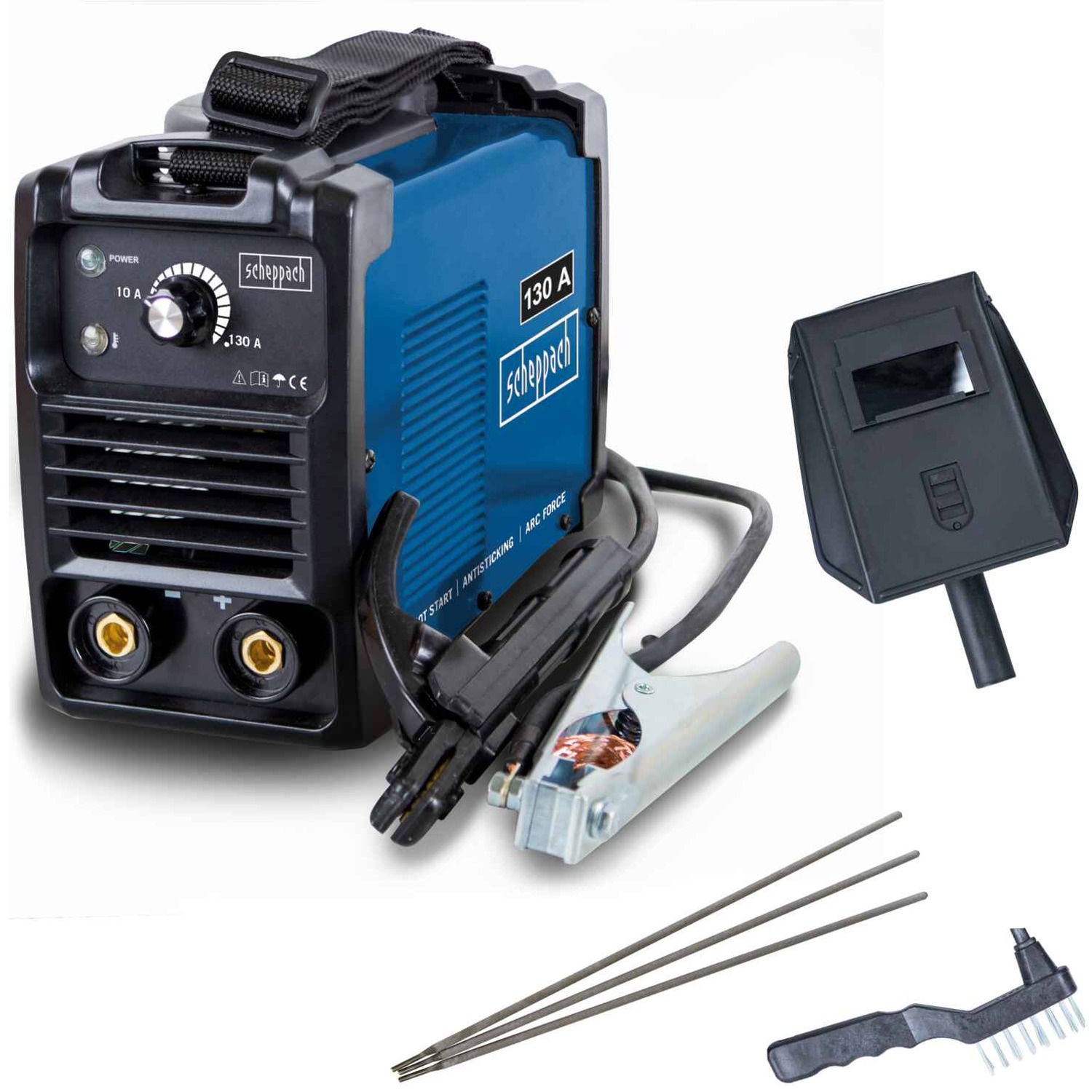 Scheppach WSE1000 Inverter Welder 230V, 10¿130A, Lightweight 5.3kg, Starter Kit - Blue