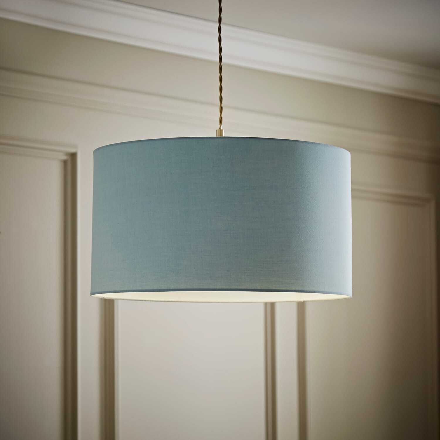 Valuelights Unisex Duck Egg Blue Reni Fabric Easy Fit Drum Ceiling Lamp Shade With Bulb | Size: Large - Image 3