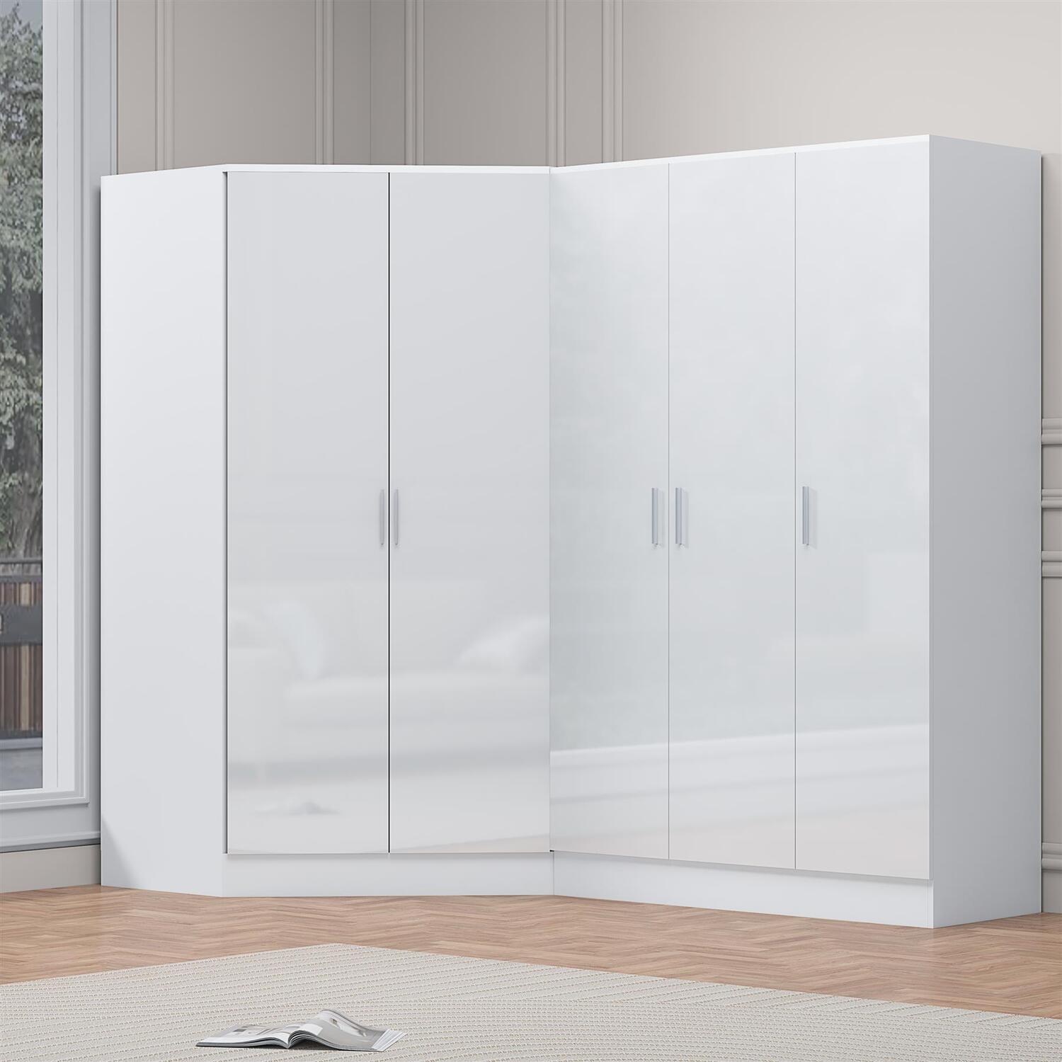 REFLECT Wardrobe Bundle - Corner + 3 Door Wardrobe - White / White - Image 6