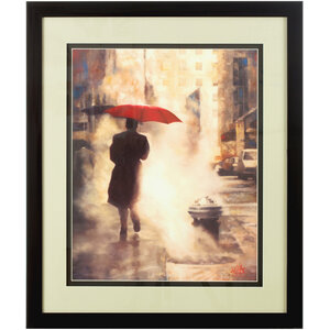City Framed Man Under Umbrella Wall Art