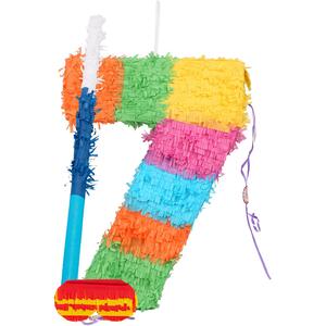 Number 7 Pinata Set with Stick & Blindfold - Blue Stick