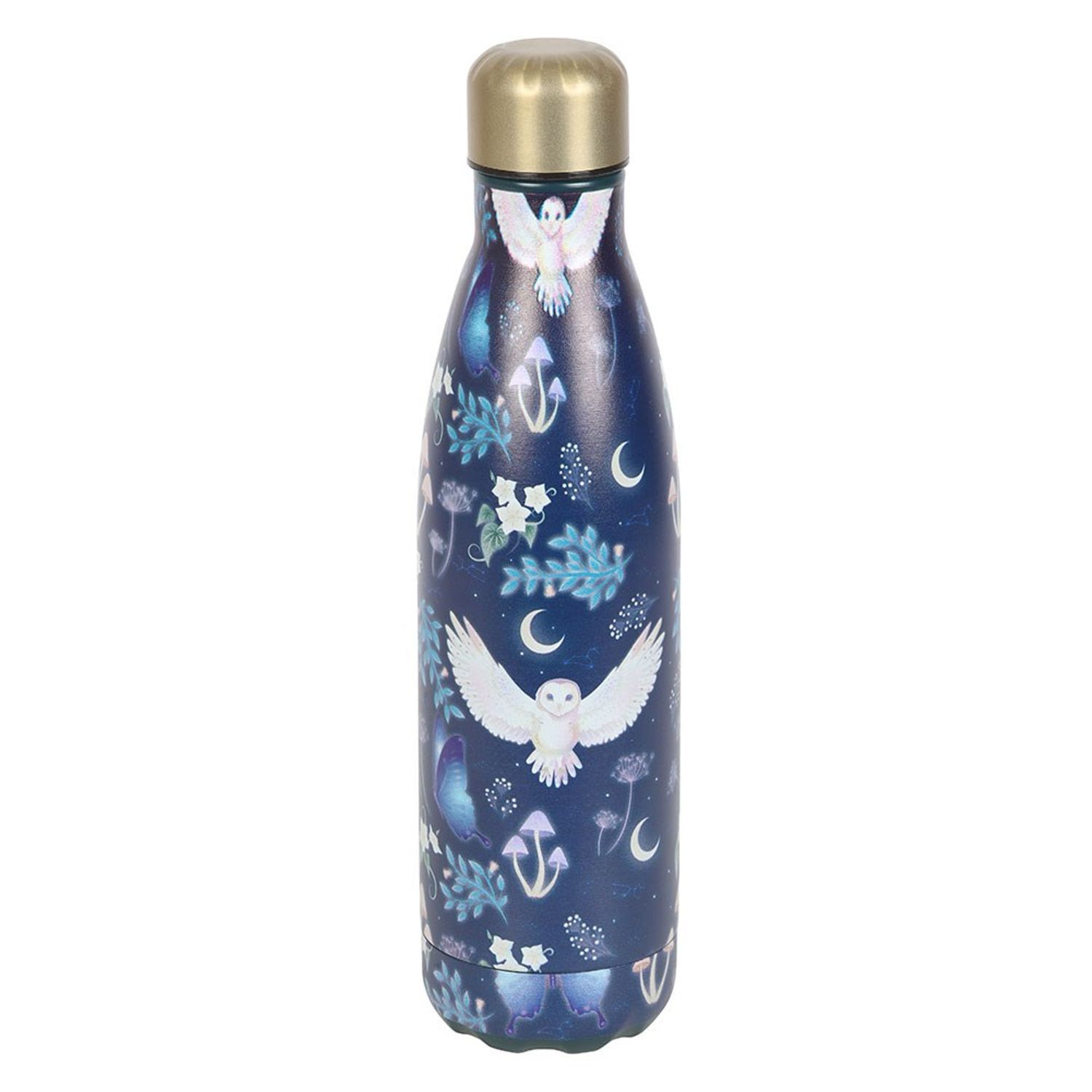 Something Different Night Flight Owl Steel Water Bottle - Navy Blue/Gold
