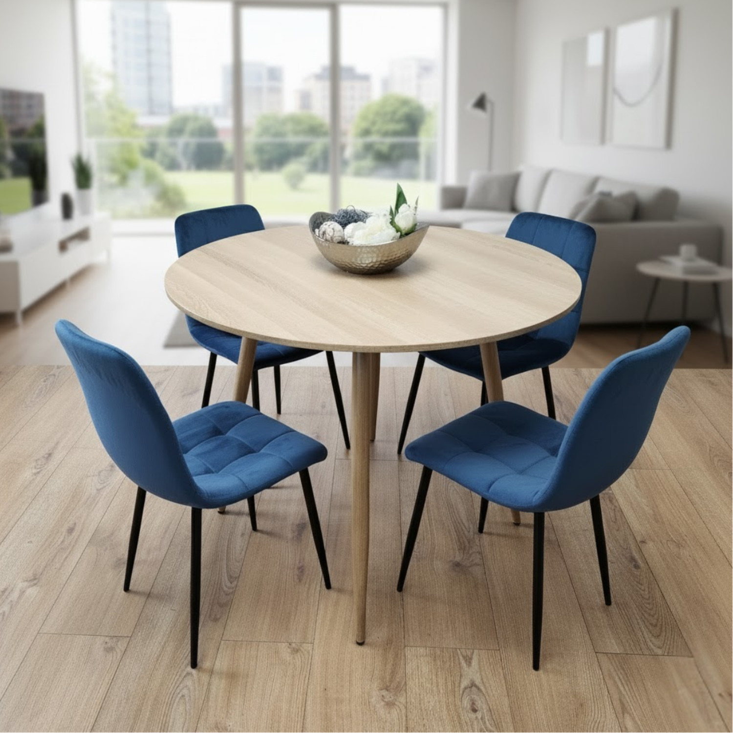 Kosy Koala Round Dining Set 4 Seater Blue Velvet - Image 3