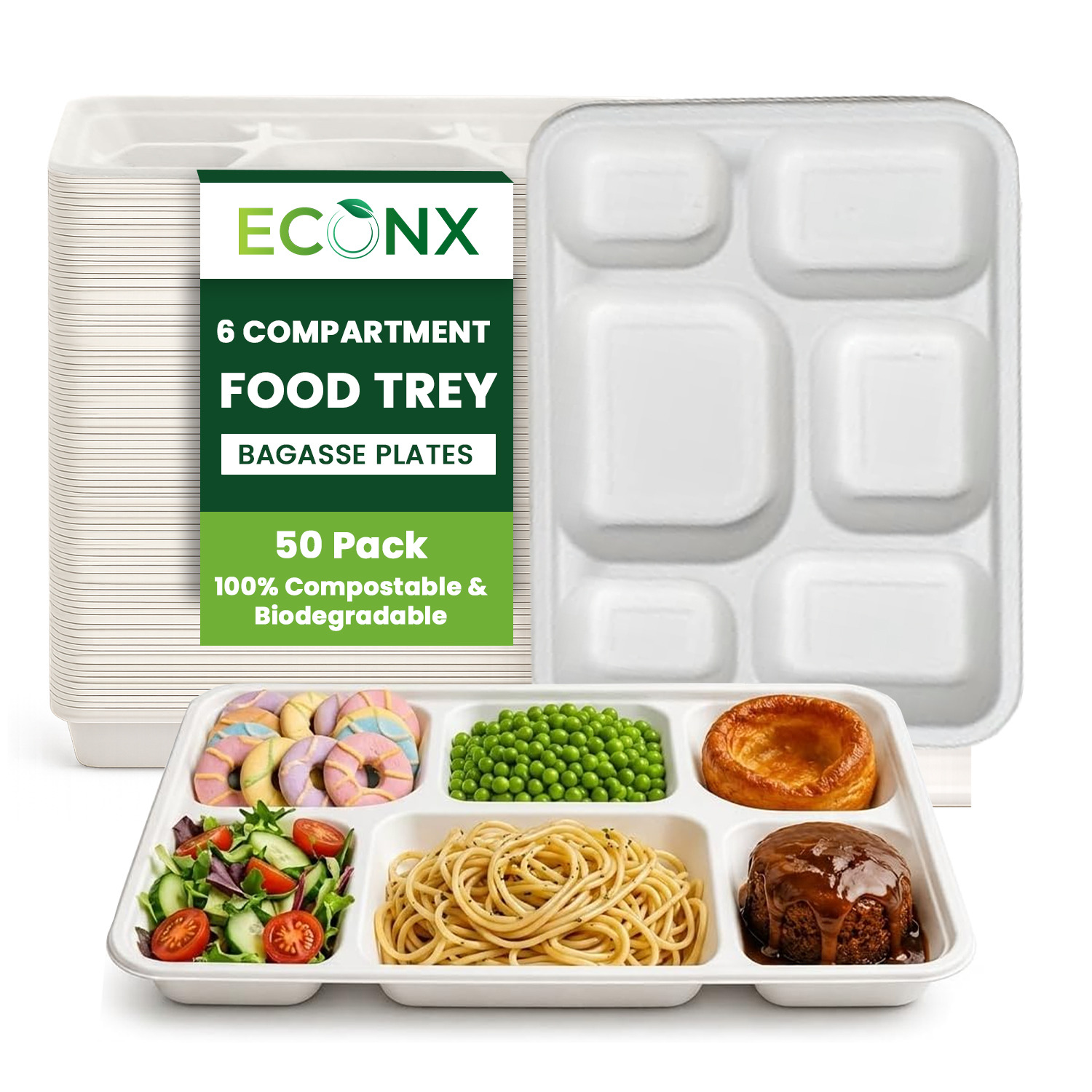 Image of 6 Compartment Disposable Plates Bagasse Food&hellip;