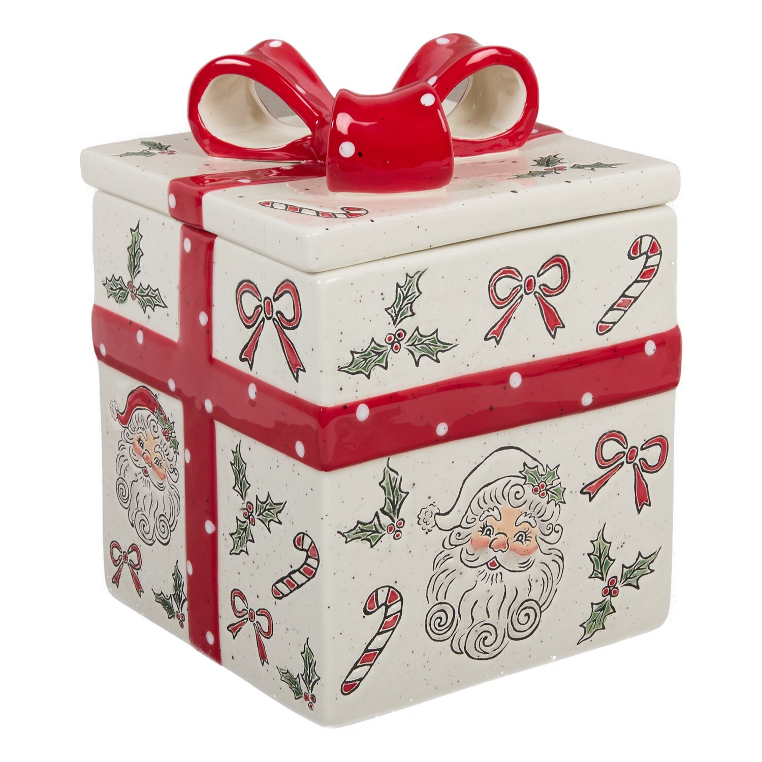 Candy Cane Carnival Jolly Santa Present Cookie Jar