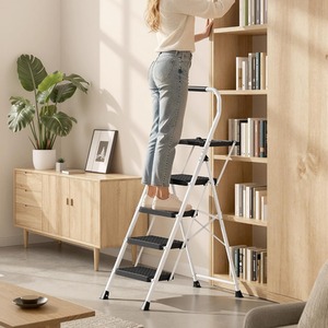 SONGMICS Steel Step Stool with Anti-Slip Feet, Folding Ladder
