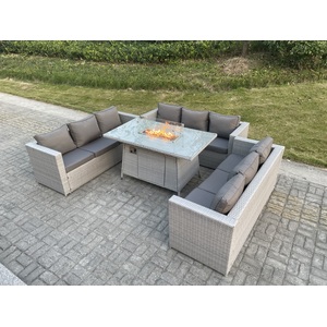 U Shape Lounge Sofa Dining Set Gas Fire Pit Dining Table