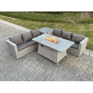 Corner Rattan Fire Pit Garden Furniture Set Side Coffee Table