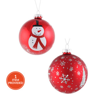 Candy Cane Lane Snowman or Snowflake Bauble Red and White