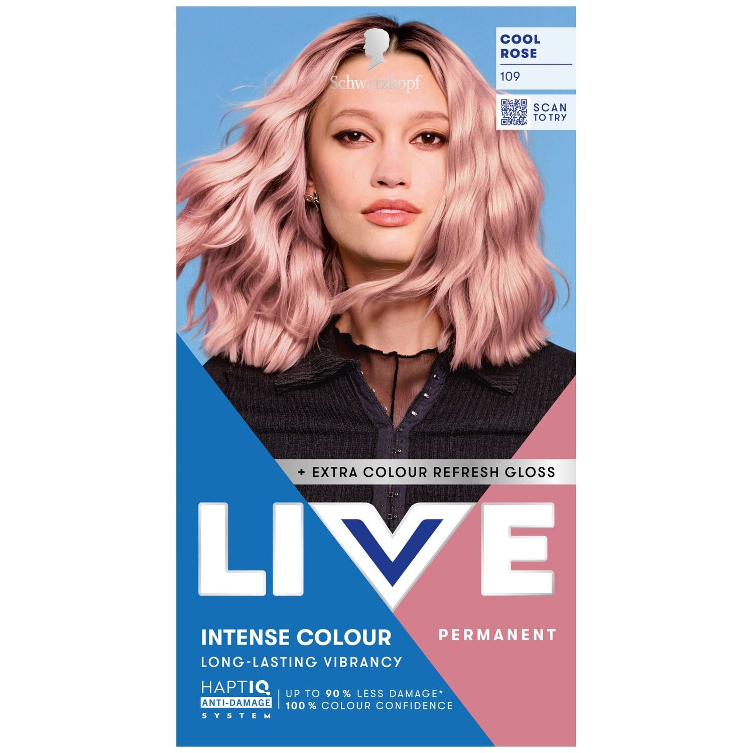 Schwarzkopf LIVE Intense Colour 109 Cool Rose, Long-lasting Permanent Pink Hair Dye, With Extra Colour Refresh Gloss - Image 4