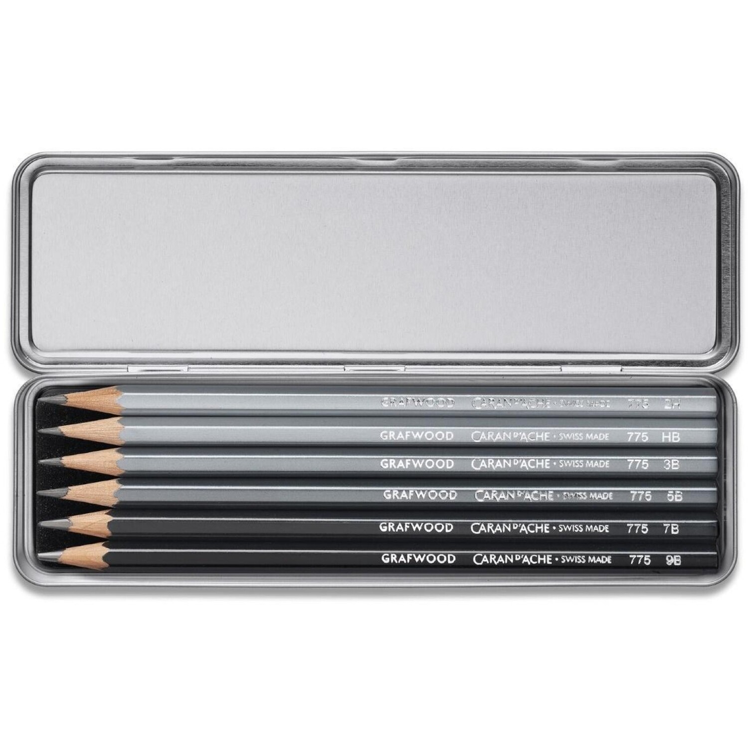 Caran D'ache Grafwood Artist Pencils, Set Of 6 In Metal Box - Grey