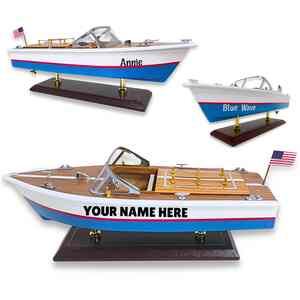 Handcrafted Wooden Model Speed Boat With Stand & Personalised Name Option