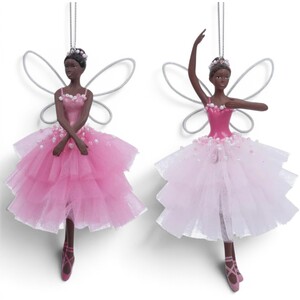 Set of 2 Pink Fairies Christmas Tree Decorations