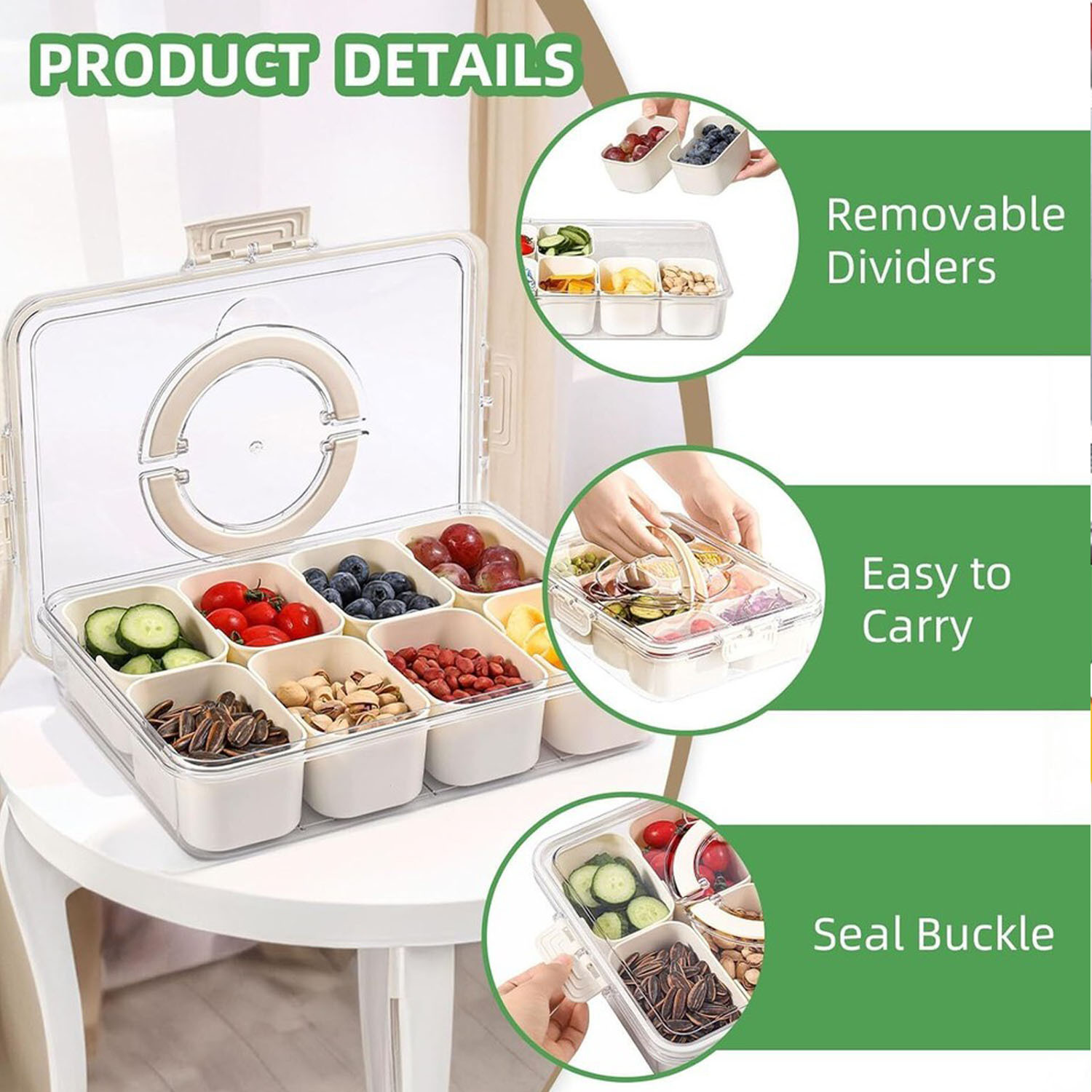 Image of Compartments Divided Serving Tray - White