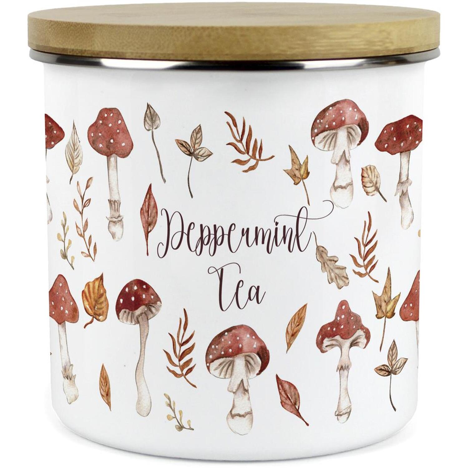 Purely Home Watercolour Mushrooms Large Kitchen Storage Canister - White