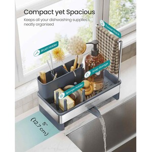 Stainless Steel Sink Caddy with Rotating Spout, Grey & Silver