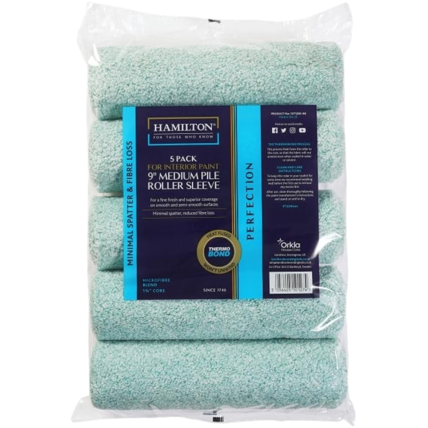 Hamilton Perfection Medium Pile Roller Sleeves 9 Inch 5 Pack - Image 2