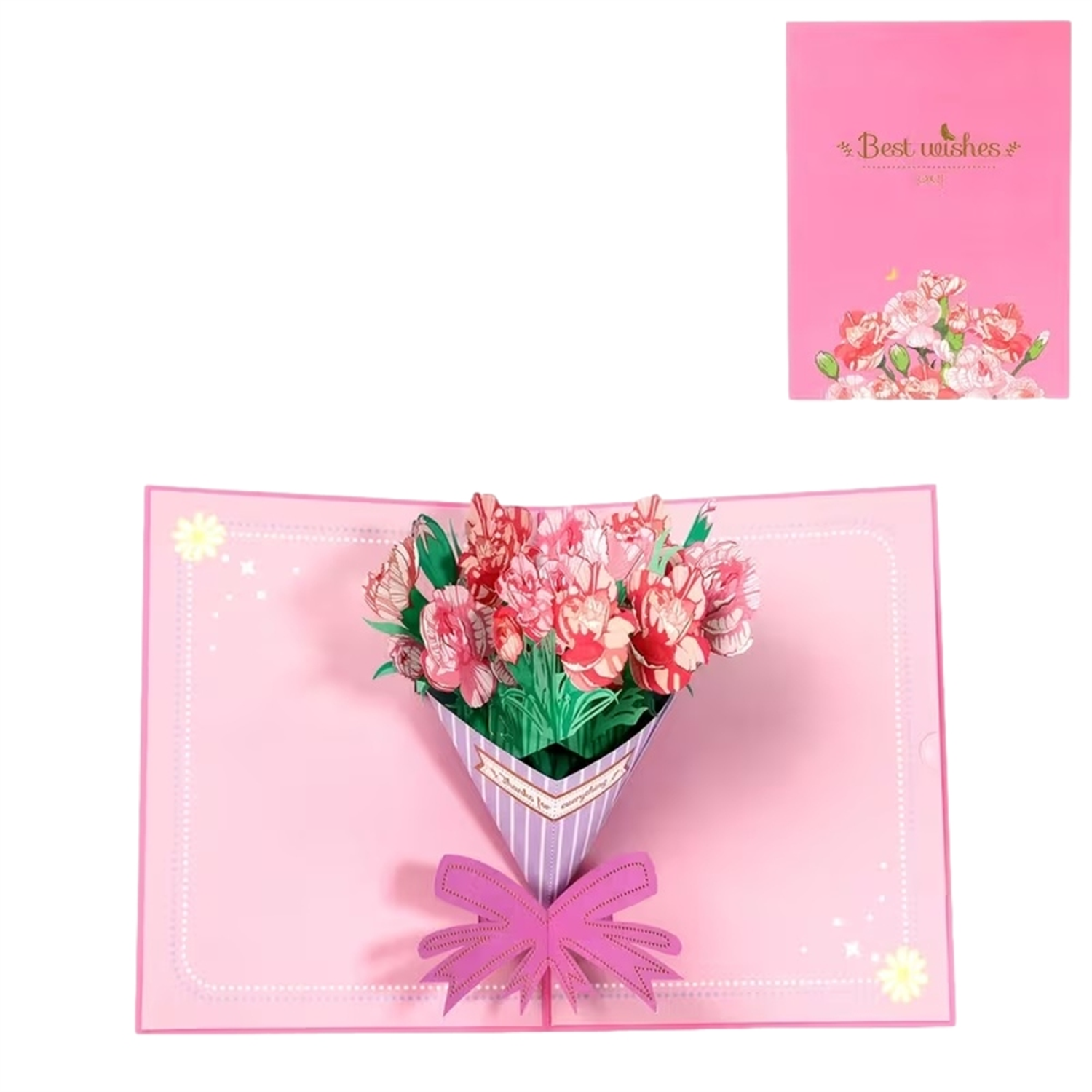 Brightfeel Elegant Carnations Bouquet 3D Pop Up Greeting Card - White