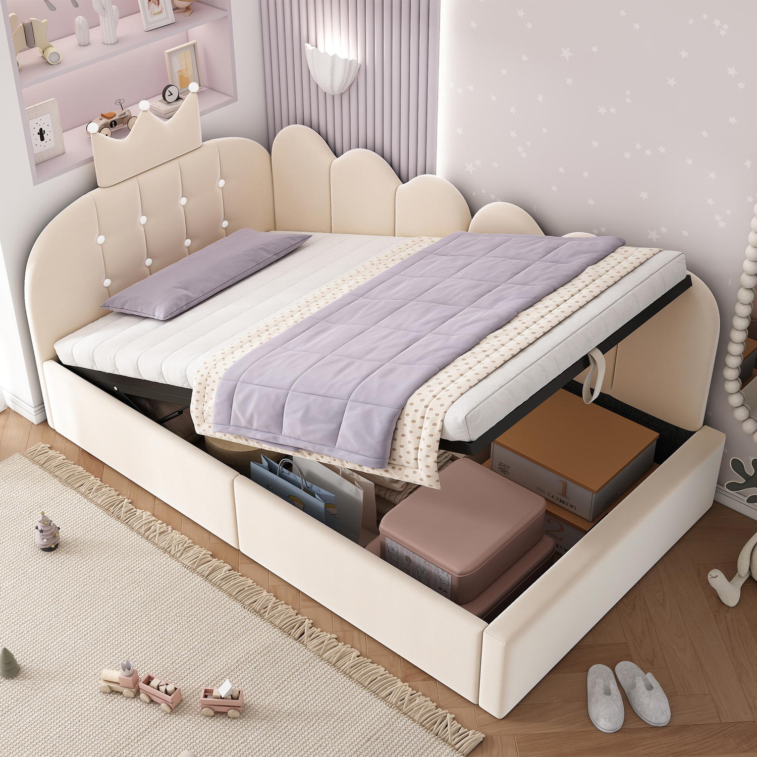 Aka Velvet Crown Daybed With Hydraulic Storage - Cream