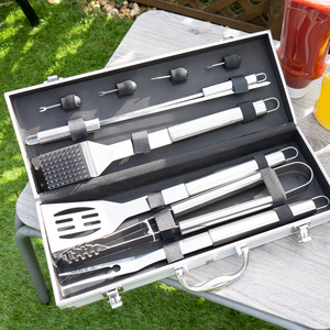Factory 10 Piece Stainless Steel BBQ Tool Set With Aluminium Carry Case