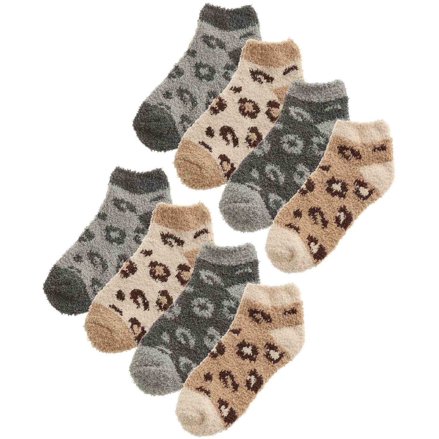 Sock Snob Women's Grey / Beige 8 Pair Multipack Fluffy Ankle Socks | Novelty Animal Print Socks For - Image 2