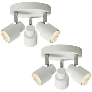 Set Of 2 Irwin White 3 Light Ip44 Bathroom Round Spotlight Plates