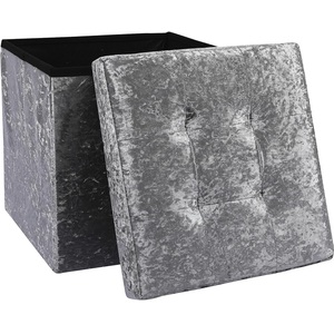 Storage Ottoman Padded Foldable Bench Chest with Lid, Grey Velvet, Small