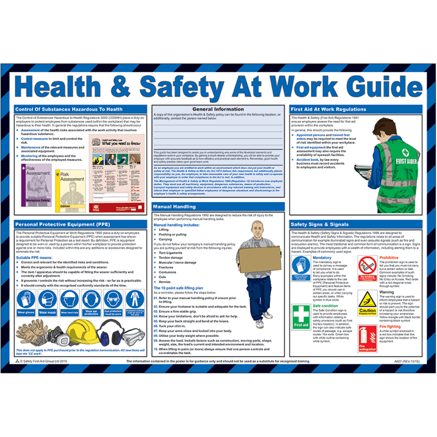 Pegdev Health & Safety at Work A2 Landscape Laminated Hazard Sign & Guide in White