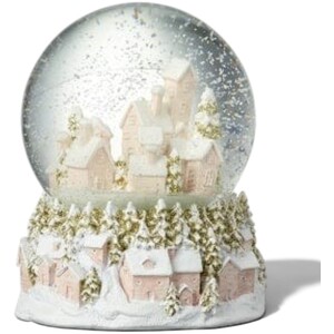 Pink and Gold Village Scene Musical Christmas Snow Globe