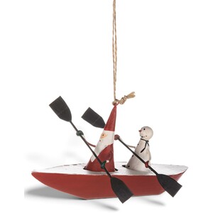 Shoeless Joe Santa and Snowman in Kayak Christmas Tree Decoration