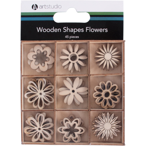 Pack of 45 Wooden Flowers
