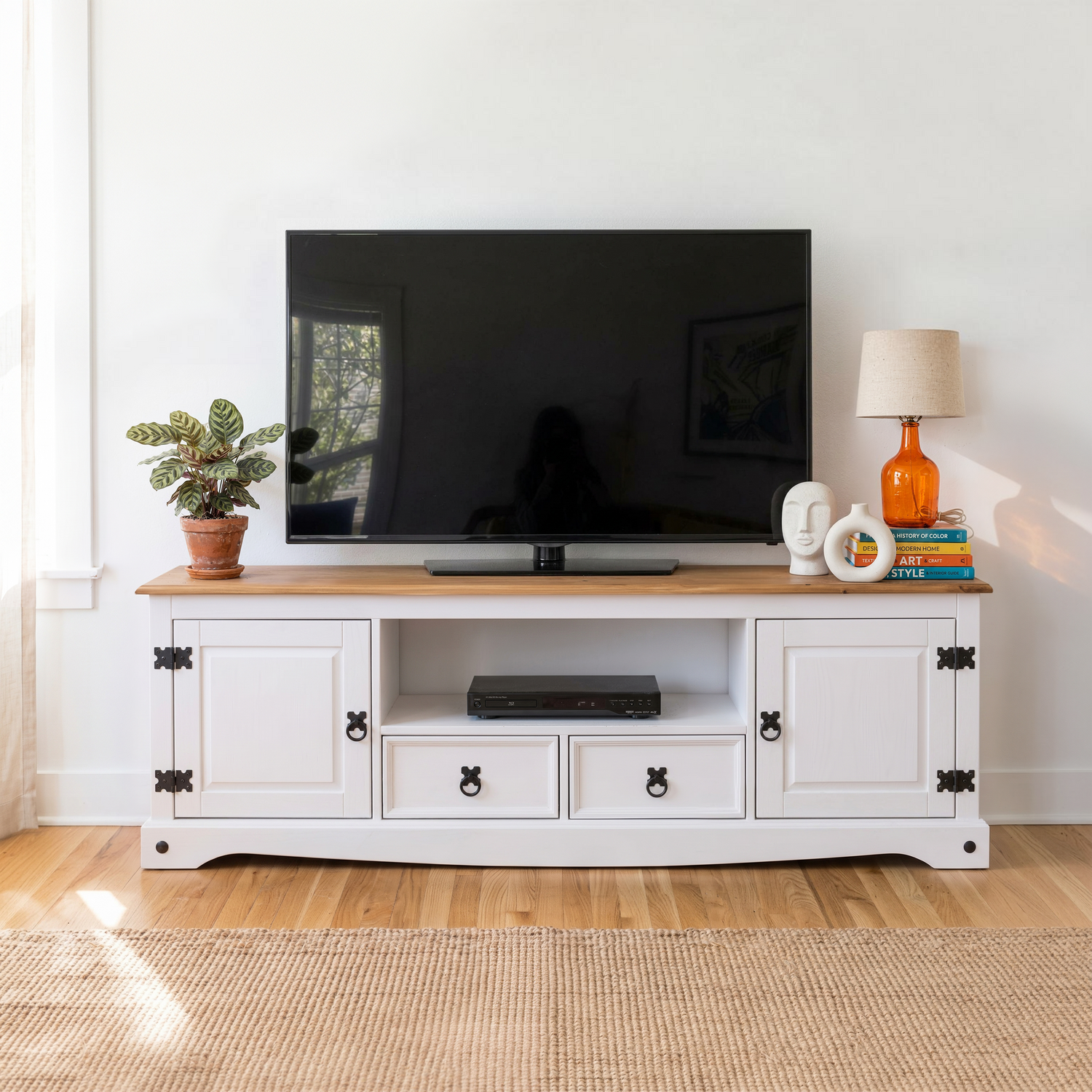 Mercers Furniture Corona White Wax Large Widescreen Tv Unit - Distressed White