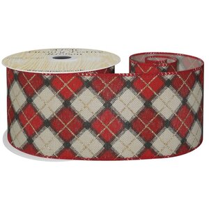 Red & Gold Argyle Diamond Ribbon x 10yds