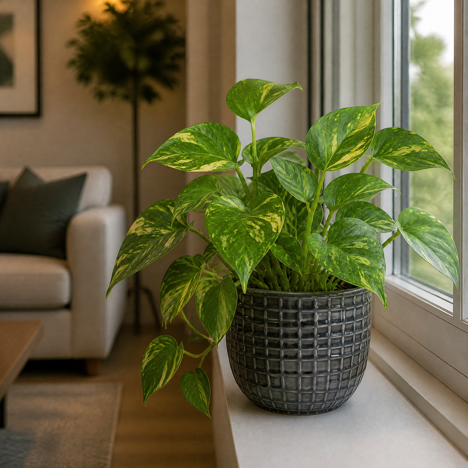 Plants By Post Epipremnum Aureum Golden Pothos E - Grey Ceramic