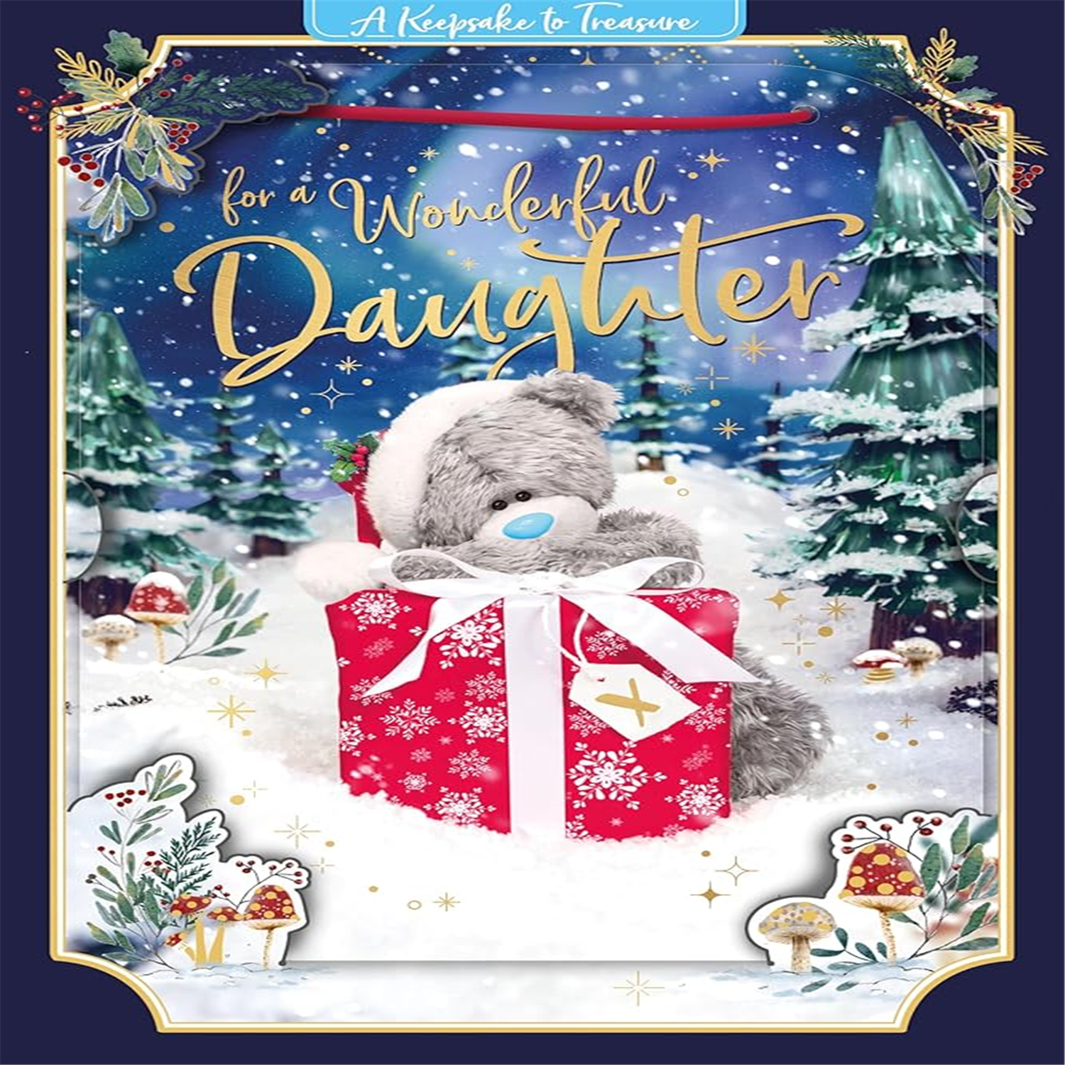 Me To You Tatty Teddy 3D Christmas Keepsake Card For Daughter, Tatty Teddy With Gift 6x9ins - Official Collection - Image 3
