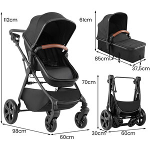 Costway High Landscape Folding Newborn Pram Stroller with Reversible Seat-Black