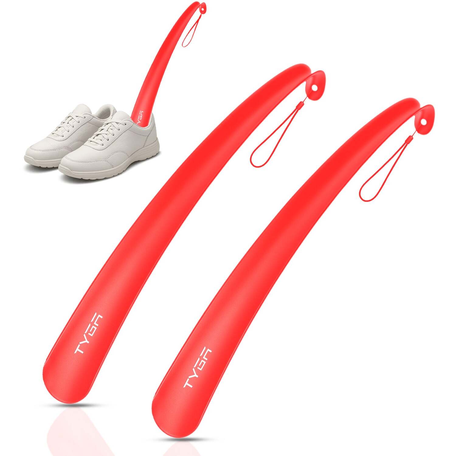 Tyga Pack Of 2 Long Handled Plastic Shoe Horn - Red