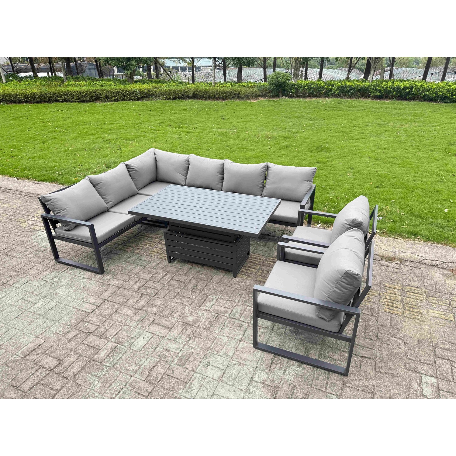 B&Q - 7 Pieces Aluminium Garden Furniture Sets With Adjustable Rising Lifting Dining Table Chair 8 Seater Corner Sofa Set - Image 3