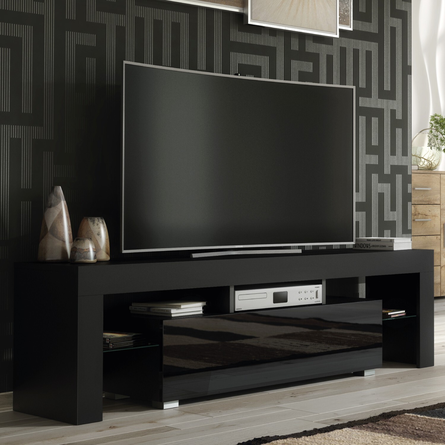 Mex Furniture Ltd Aria Tv Unit D - Black With Gloss Doors
