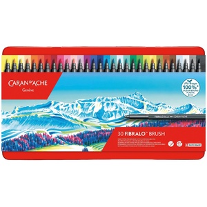 Fibralo Water Soluble Brush Pens Metal Tin - Assorted Colours / 30 Pack