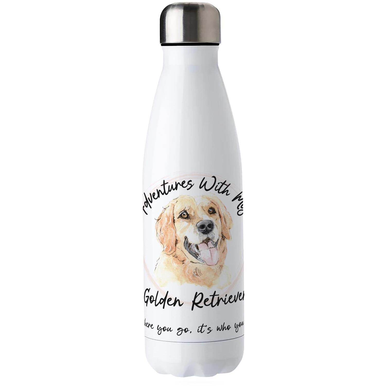 Purely Home Dog Adventures Golden Retriever Stainless Steel Water Bottle - White