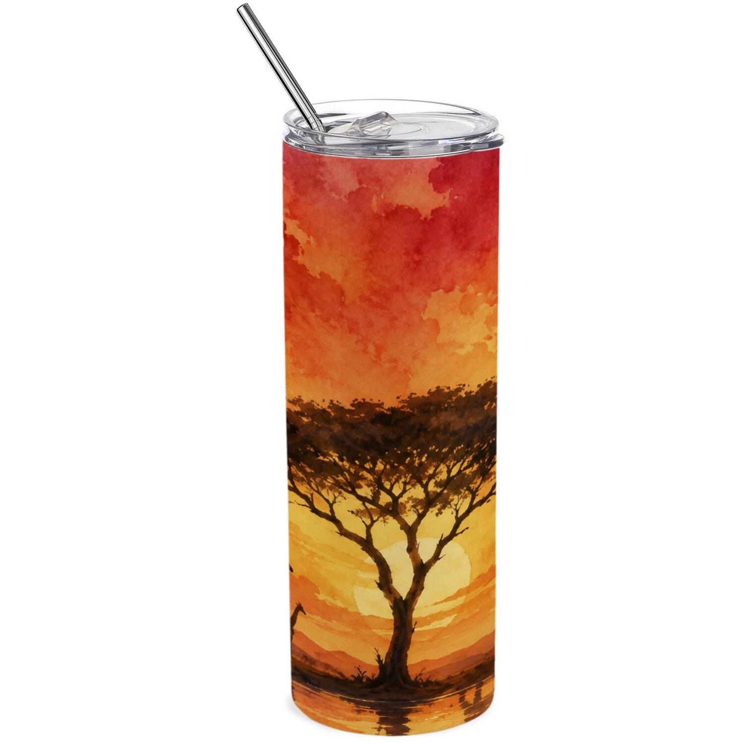 African Savannah Travel Flask - Reusable Metal Drinks Cup Gift with Straw - Image 2
