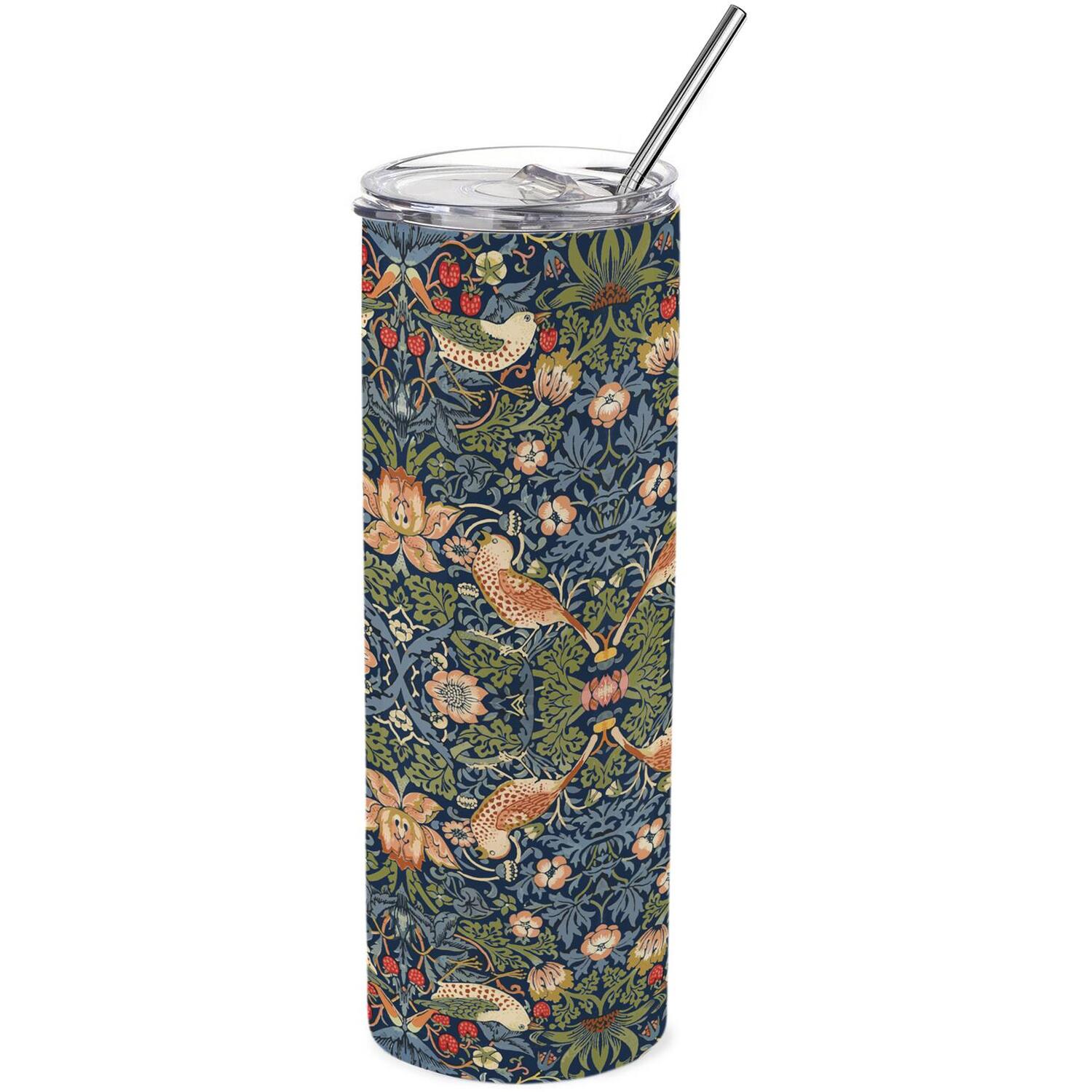 Purely Home Blue Strawberry Thief Stainless Steel Travel Tumbler With Straw